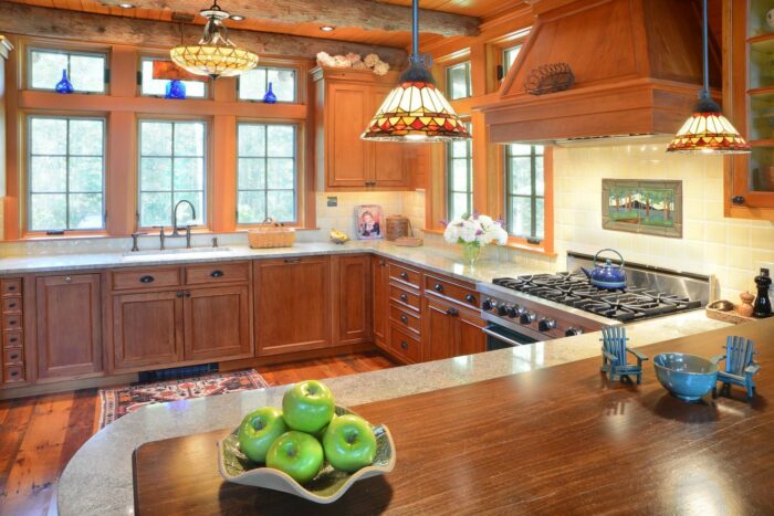 Wooden kitchen with tiffany lights Wooden kitchen with tiffany lights