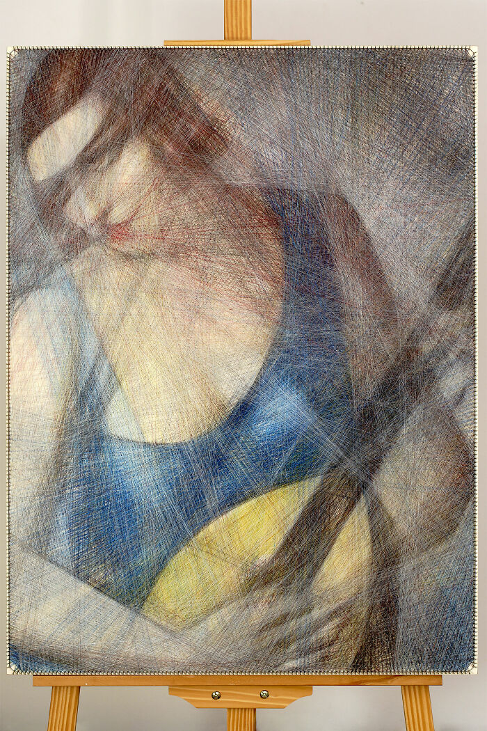 String Art Painting Inspired By An Artwork Entitled "La Musicienne", Painted In Paris, 1929 (V2), By Tamara De Lempicka