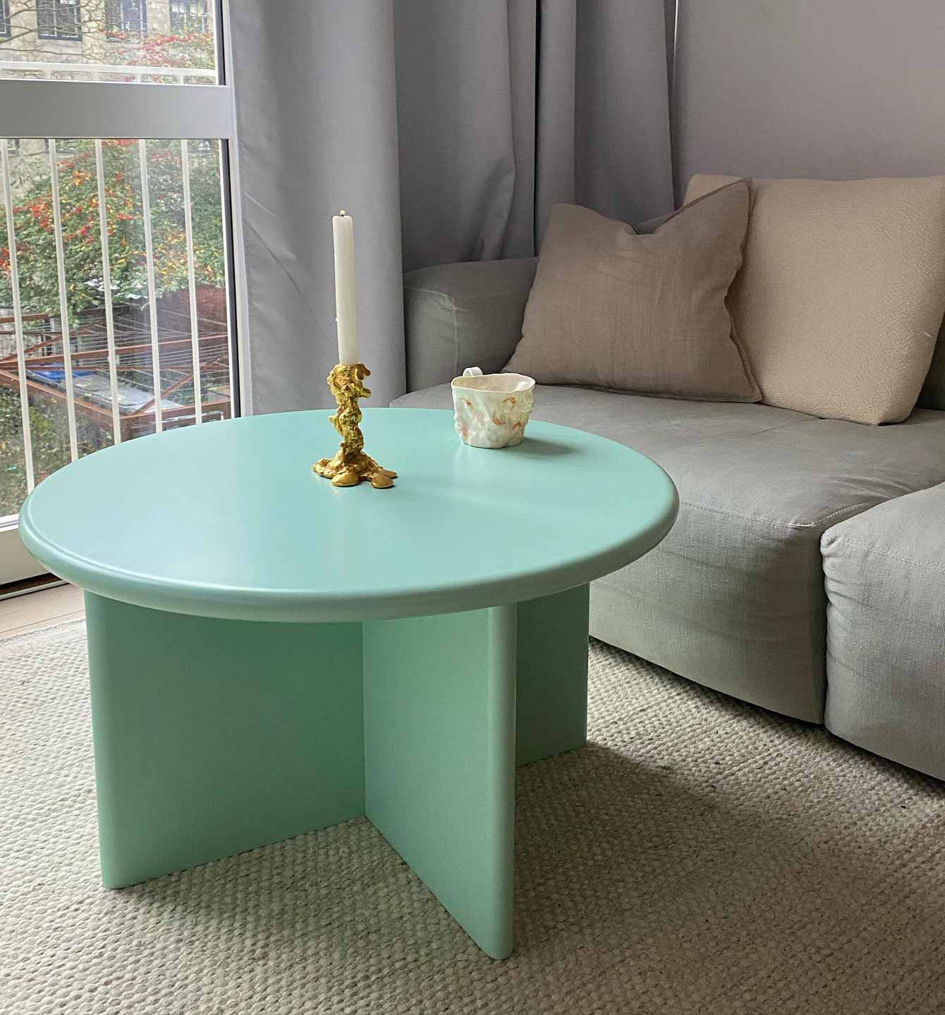 Mint green round coffee table Mint green round coffee table