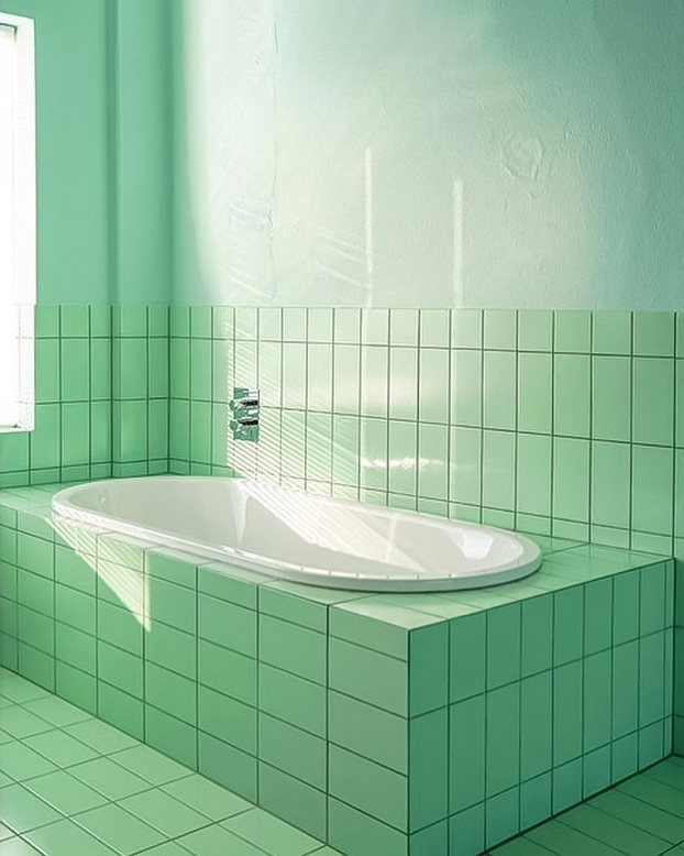 Monochromatic mint green bathroom Monochromatic mint green bathroom