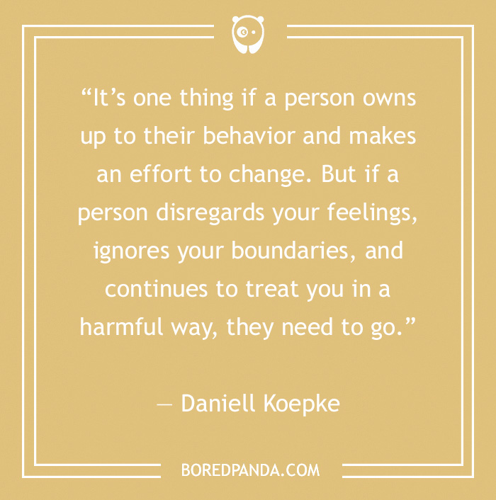 Quote on toxic relationships by Daniell Koepke about setting boundaries and emotional well-being on a beige background. - 3