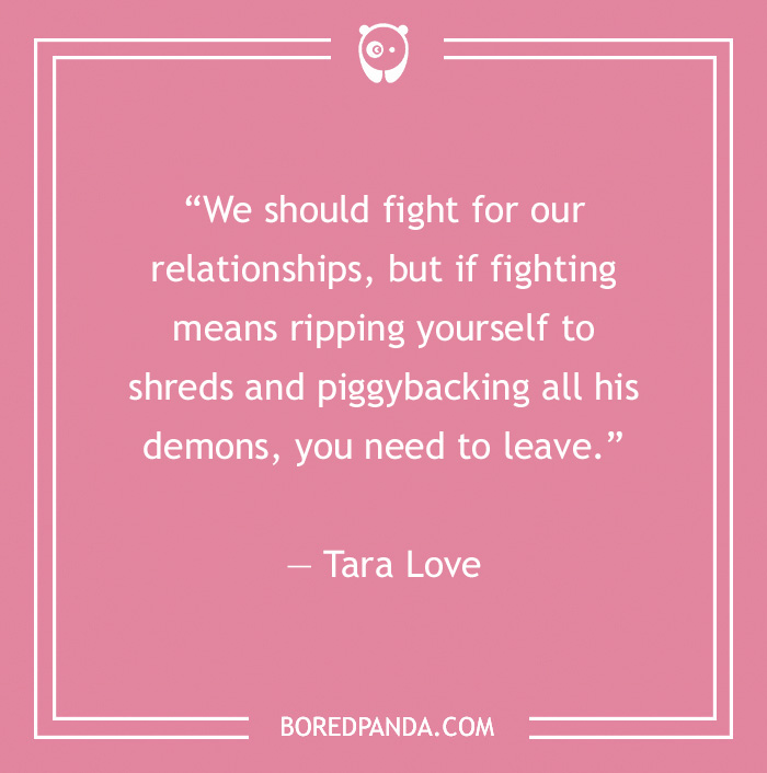 Quote on toxic relationships by Tara Love on a pink background from Bored Panda. - 2