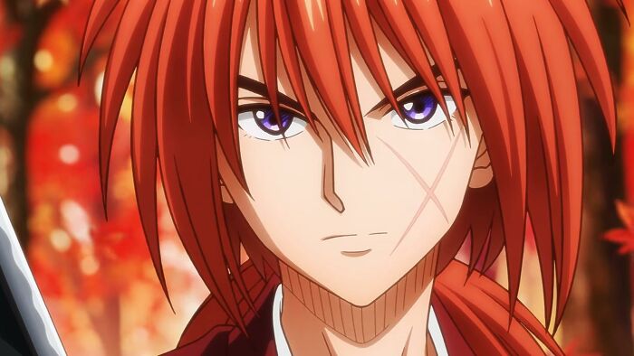Kenshin Himura from Rurouni Kenshin looking serious