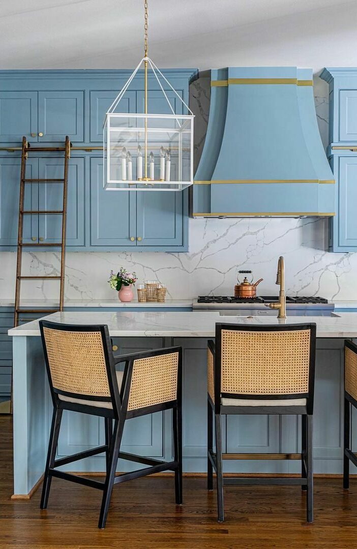 Blue Kitchen with hanging lanterns Blue Kitchen with hanging lanterns