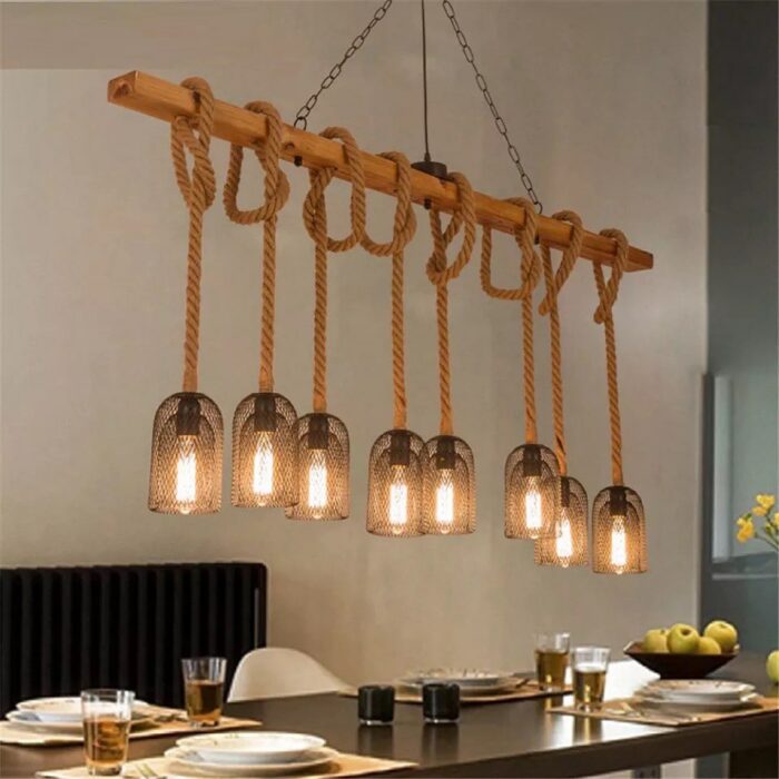 Rope-based light in the kitchen with table Rope-based light in the kitchen with table