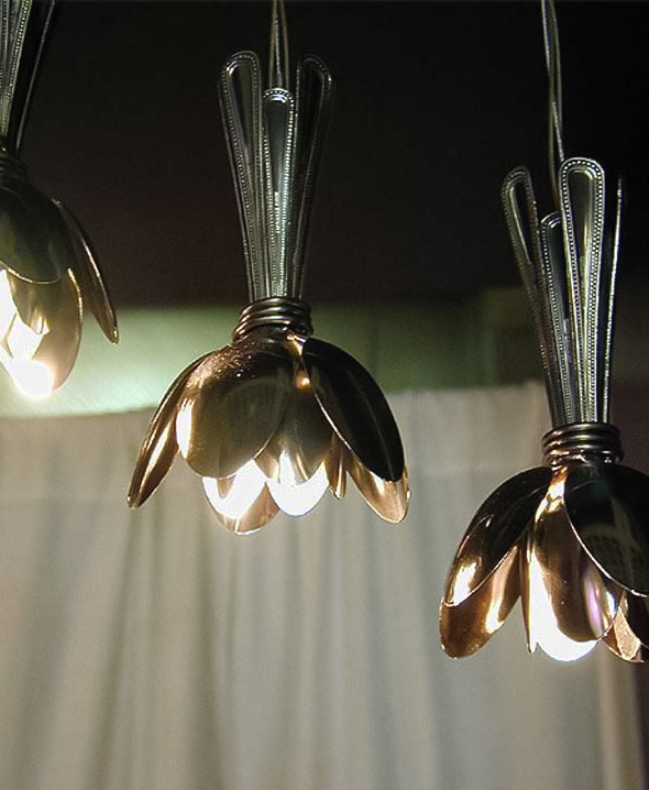 Upcycled old spoons into lampshades
