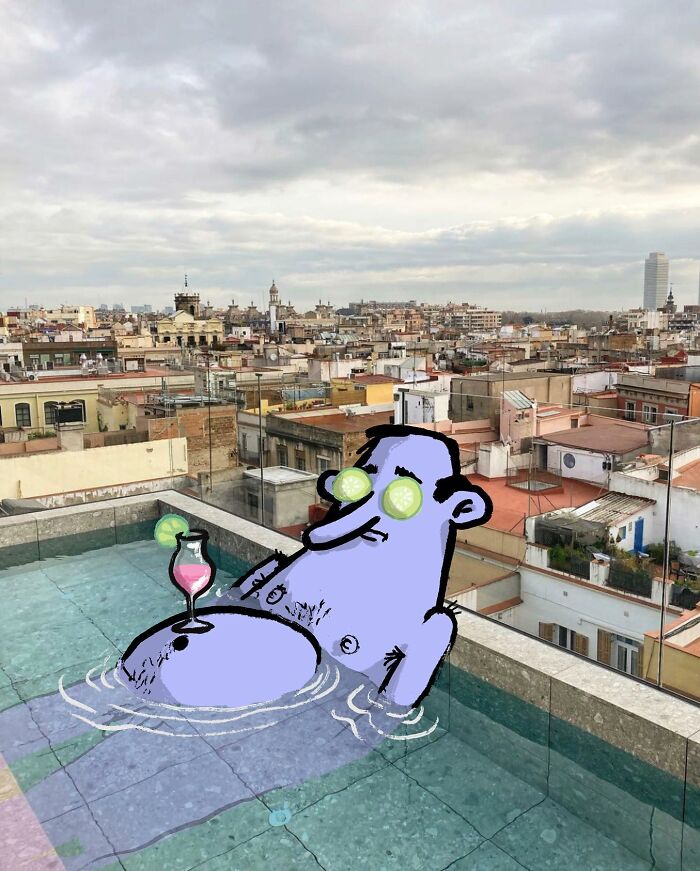 This Artist Continues To Combine His Cartoons With Someone's Snapshot (New Pics)