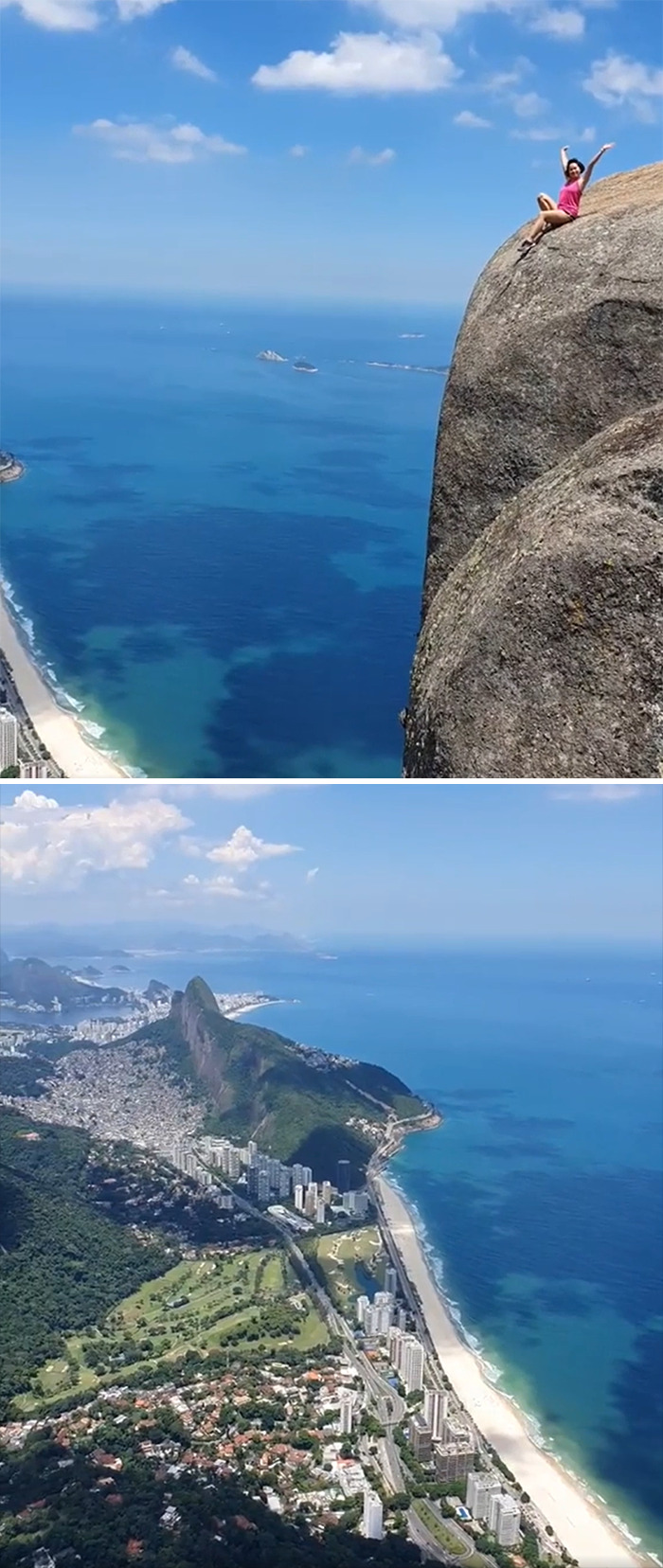 A Tourist Sitting On Top Of The Pedra Da Gávea Mountain, Brazil