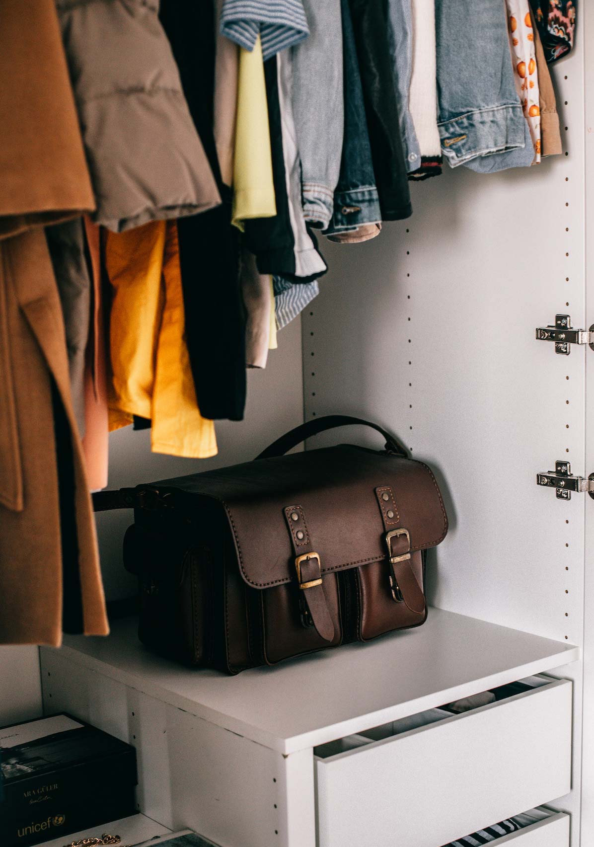 Wardrobe with bag and clothes