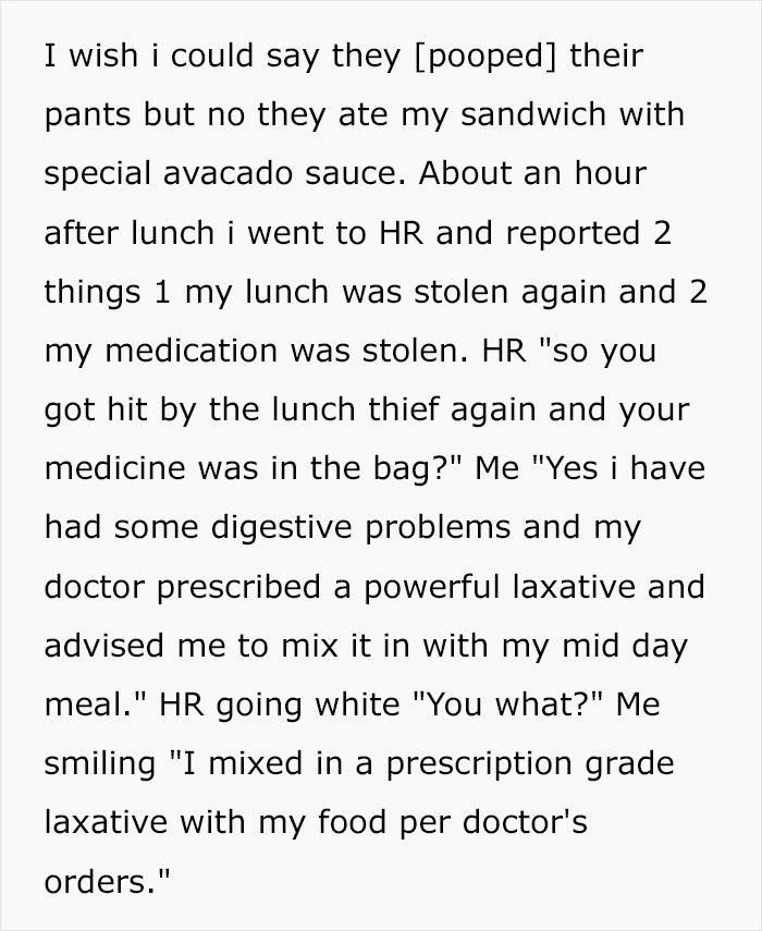 Lunch Thief Eats Laxative-Laced Food, Endures Digestive Distress And Legal Consequences