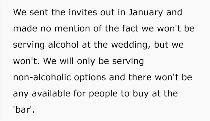 Bride Wants To Keep The Reasoning Behind Alcohol-Free Wedding Secret, Friends Put Her Under Fire Bride Wants To Keep The Reasoning Behind Alcohol-Free Wedding Secret, Friends Put Her Under Fire