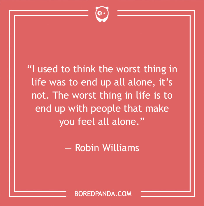 Quote on solitude from Robin Williams against a pink background.