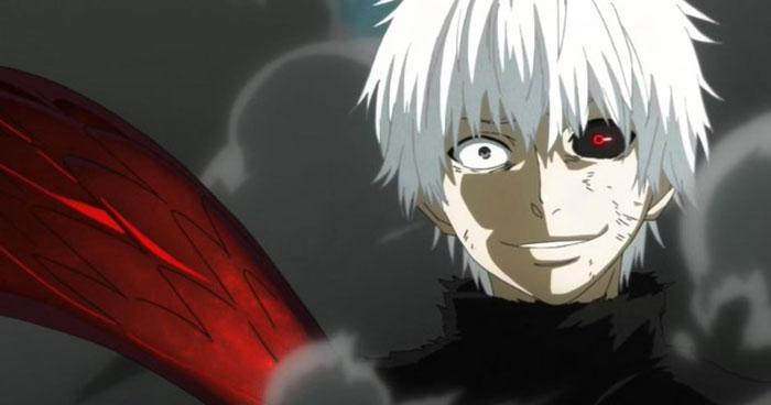 Anime character with white hair and red eye, symbolizing themes of love, life, and loss.