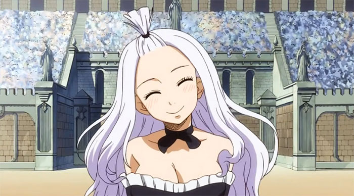 Smiling anime girl with long white hair in an arena setting, exemplifying themes of love and life.