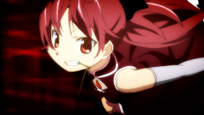 Anime character with red hair in motion, depicting themes of love, life, and loss.