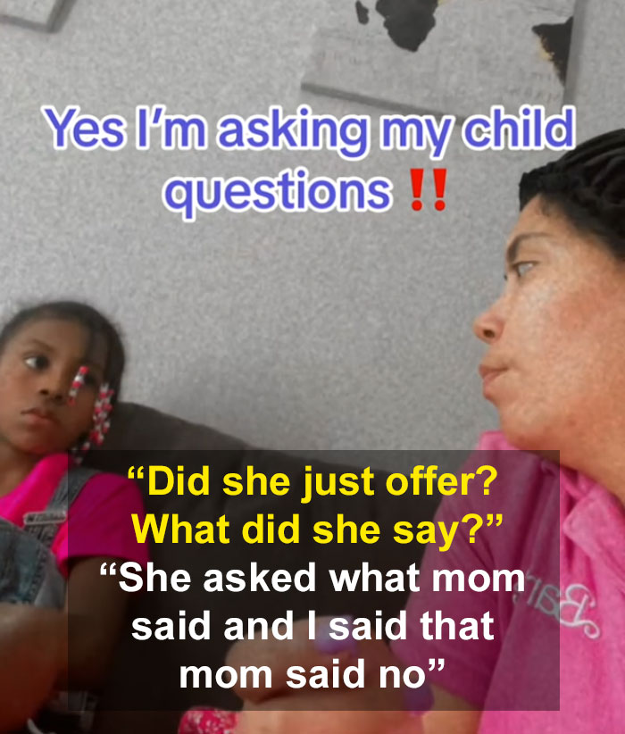 Mom questioning daughter about aunt tattooing incident, discussing consent and decisions while sitting on a couch.