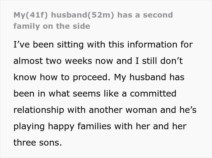 “I Can Barely Focus”: Woman Learns That Her Husband Has Been Raising A Family On The Side “I Can Barely Focus”: Woman Learns That Her Husband Has Been Raising A Family On The Side