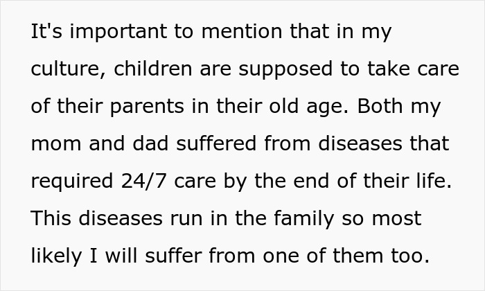 Text excerpt about family traditions and caregiving highlighting dad accused of robbing kids of inheritance in a cultural context.