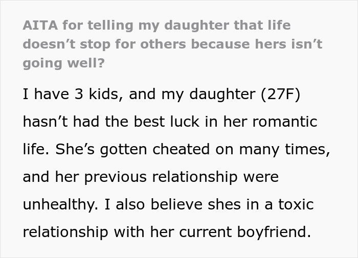 Daughter Stops Talking To Mom After She Shows No Empathy For Her Being Left Out On Family Vacation Daughter Stops Talking To Mom After She Shows No Empathy For Her Being Left Out On Family Vacation