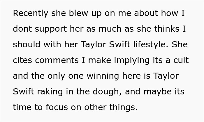 "Blew Up On Me About How I Don't Support Her": Wife's Obsession With Taylor Swift Goes Too Far