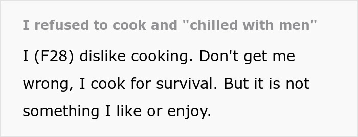 Woman Maliciously Complies With Her MIL And Chills With Men Instead Of Helping Out In The Kitchen