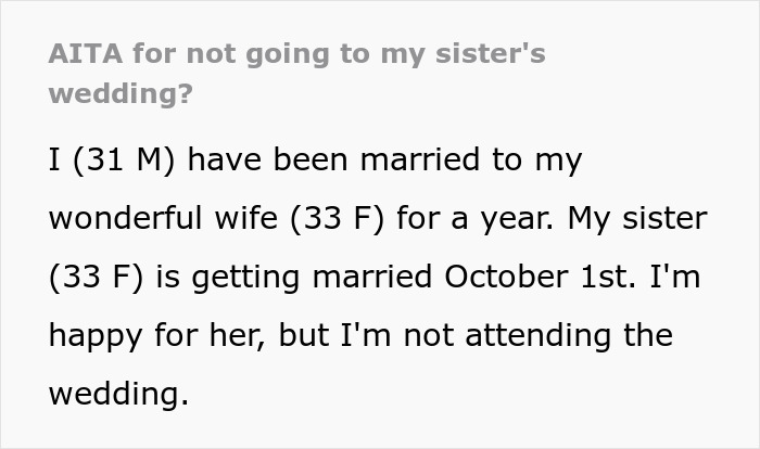 &ldquo;I [Won't] Subject My Wife To This Abusive Trainwreck&rdquo;: Man Skips Sister&rsquo;s Wedding, Citing Her Rage