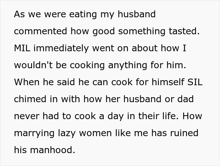 Woman Maliciously Complies With Her MIL And Chills With Men Instead Of Helping Out In The Kitchen