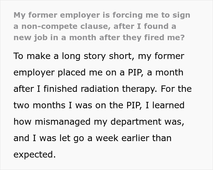 Company Tries To Stop Employee They Fired From Working For Their Competitors, They Ask For Advice Company Tries To Stop Employee They Fired From Working For Their Competitors, They Ask For Advice