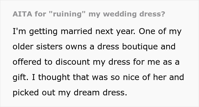 &ldquo;[Am I The Jerk] For &lsquo;Ruining&rsquo; My Wedding Dress?&rdquo;