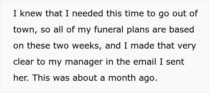 Woman Receives Notice One Month Later That Days Off She Had Confirmed For Mom's Funeral Are Denied Woman Receives Notice One Month Later That Days Off She Had Confirmed For Mom's Funeral Are Denied