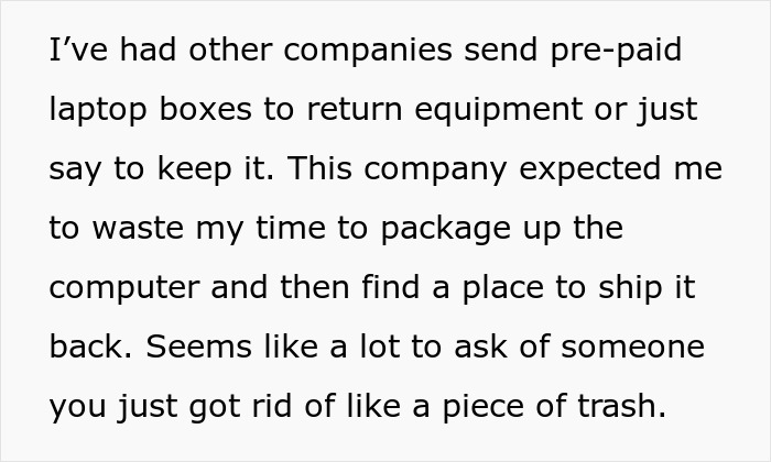 “Send My Laptop Back After A Layoff? OK”: Worker Maliciously Complies, Costing Company Hundreds “Send My Laptop Back After A Layoff? OK”: Worker Maliciously Complies, Costing Company Hundreds