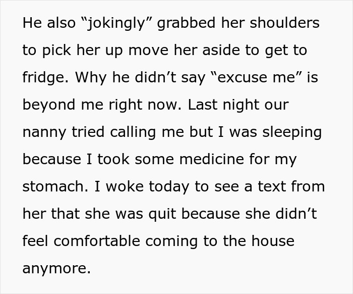 Nanny Quits Job After Husband Sees Her Naked And Doesn't Leave Her Alone