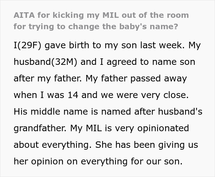 "Get Out": New Mom Kicks Out MIL After She Tries To Change Newborn’s Name, Family Turns On Her "Get Out": New Mom Kicks Out MIL After She Tries To Change Newborn’s Name, Family Turns On Her