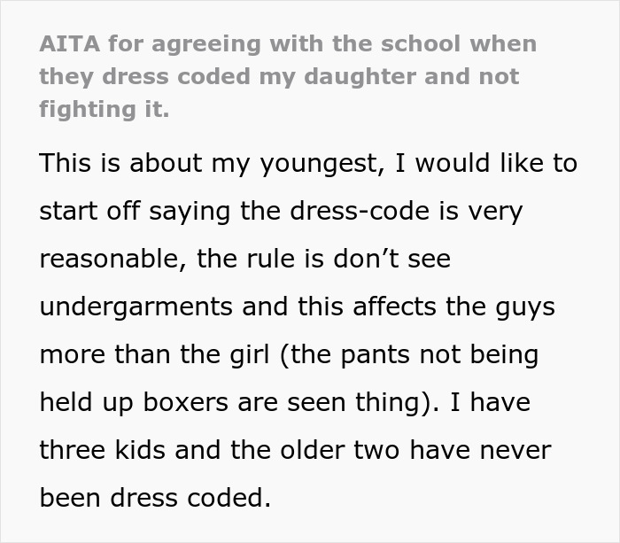 Parent Unwilling To Confront School For 'Dress Coding' Their Daughter, Gets Dubbed A Jerk Parent Unwilling To Confront School For 'Dress Coding' Their Daughter, Gets Dubbed A Jerk