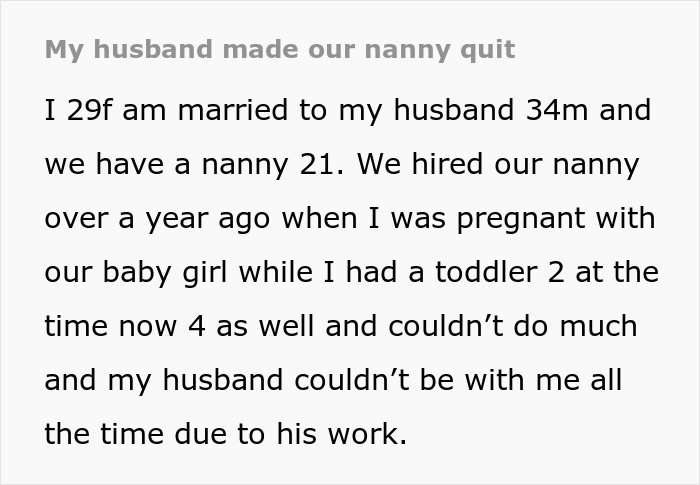 Nanny Quits Job After Husband Sees Her Naked And Doesn't Leave Her Alone