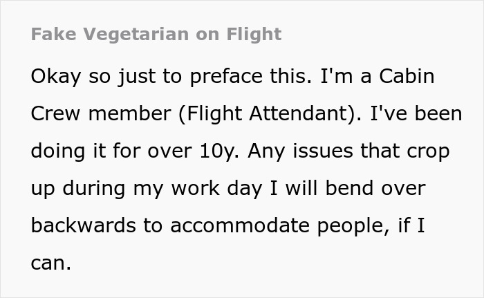 Flight Attendant Maliciously Complies With Fake Vegetarian’s Order, Makes Him Regret His Lies Flight Attendant Maliciously Complies With Fake Vegetarian’s Order, Makes Him Regret His Lies