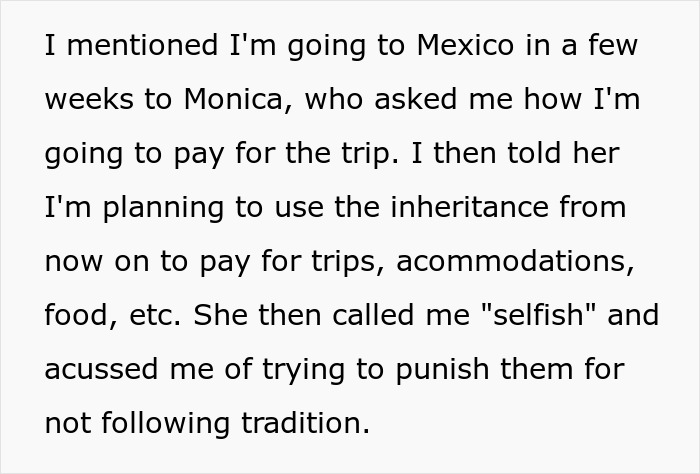 Text excerpt about a dad accused of robbing kids of inheritance for not following family traditions.
