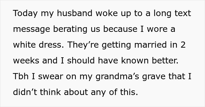 Woman Wears A White Dress For Her Birthday, Enrages Future SIL Whose Wedding Is In Two Weeks