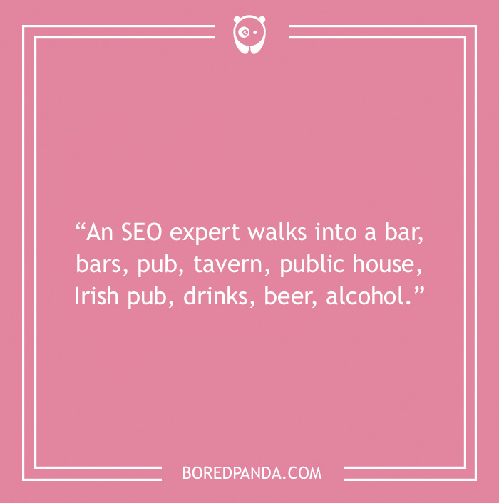 Bar joke about SEO expert walking into a bar 