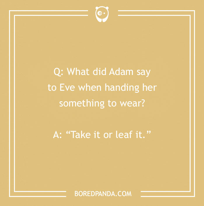 Bible joke about Adam and Eve with a pun on clothing to lift your spirits and bring humor from biblical stories.