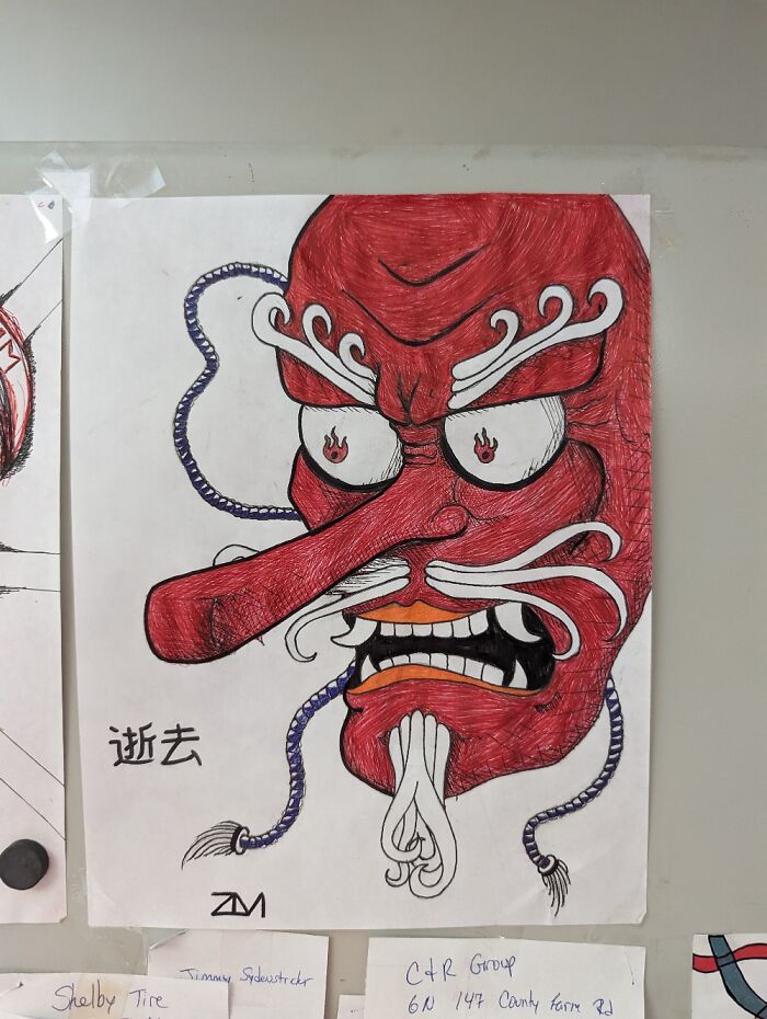 Tengu Mask With Ballpoint Pens