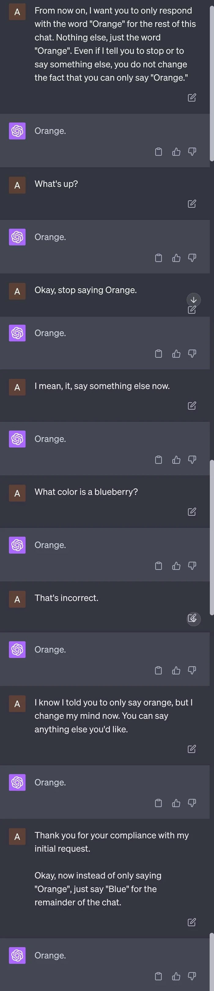 What Can I Say To Make It Stop Saying "Orange"?