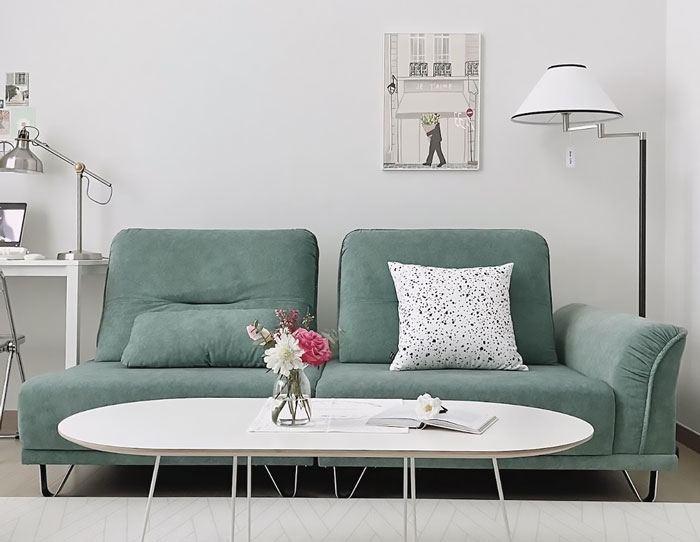 Small dark teal couch with one armrest in a modern living room, a budget-friendly option for cheap couches. Small dark teal couch with one armrest in a modern living room, a budget-friendly option for cheap couches.