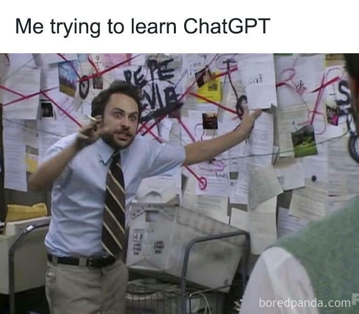 Man passionately pointing at messy board, representing funny ChatGPT meme related to AI taking over jobs.