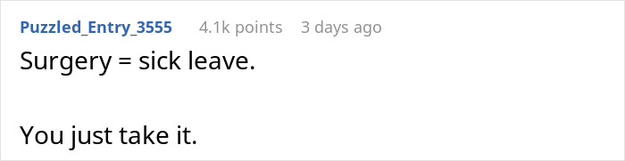 Employee Is Told To Reschedule Her Surgery Because Another Worker Will Be On Vacation That Day Employee Is Told To Reschedule Her Surgery Because Another Worker Will Be On Vacation That Day