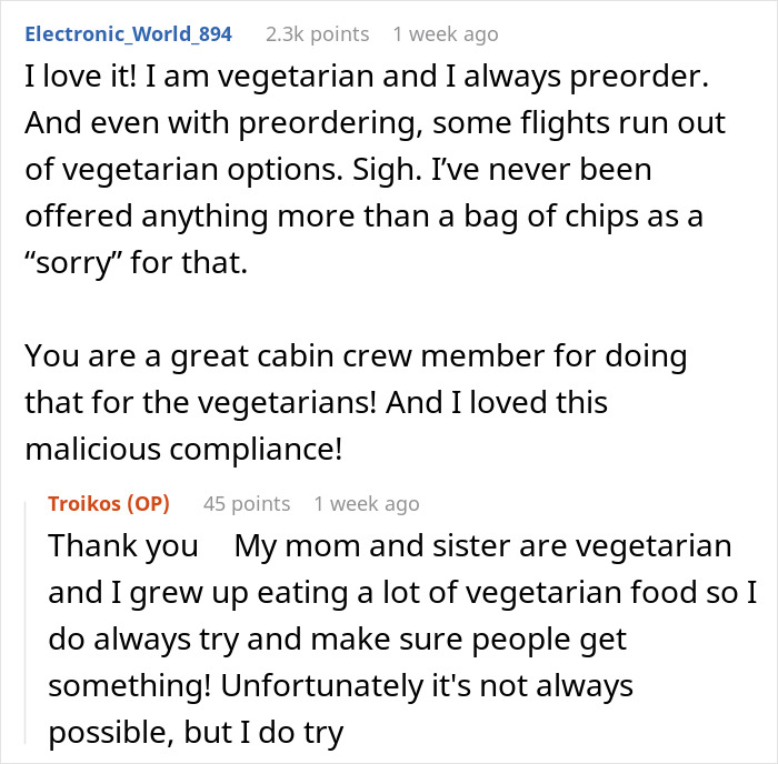 Flight Attendant Maliciously Complies With Fake Vegetarian’s Order, Makes Him Regret His Lies Flight Attendant Maliciously Complies With Fake Vegetarian’s Order, Makes Him Regret His Lies