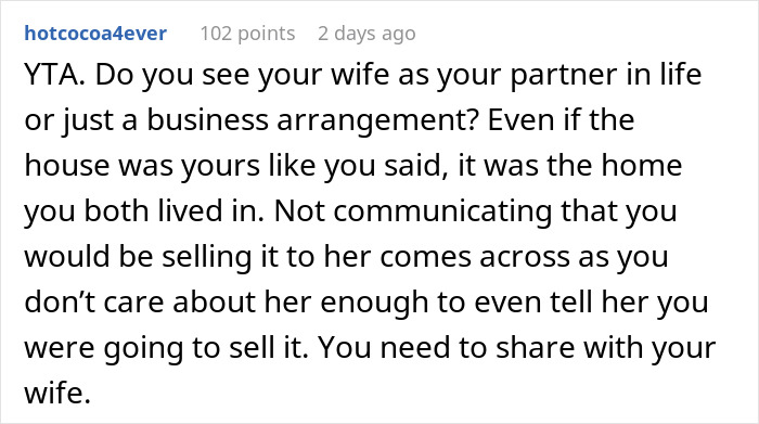 “Am I The Jerk For Selling Our House Without Informing My Wife?” “Am I The Jerk For Selling Our House Without Informing My Wife?”