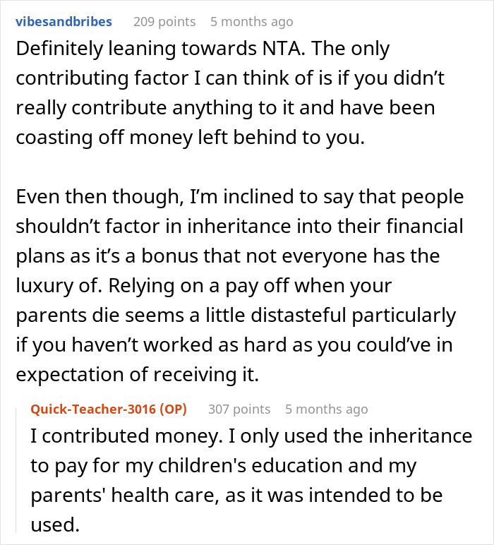Screenshot of online discussion about a dad accused of robbing kids of inheritance as they refuse to follow traditions.
