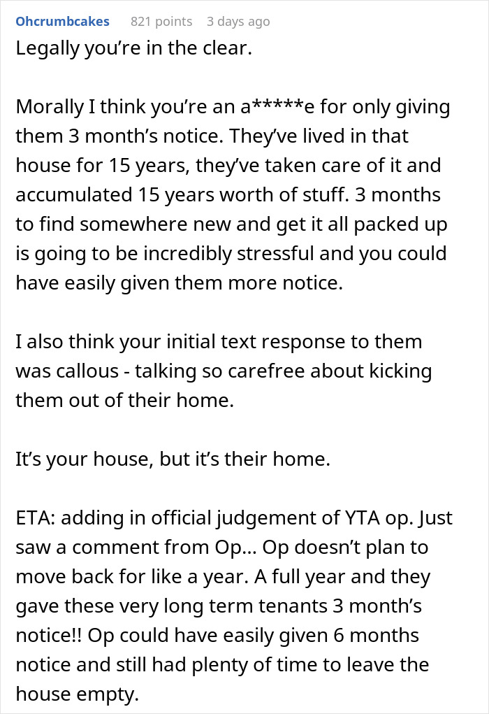 Woman Called Selfish For Wanting To Come Back To Her Own House After Renting It For 14 Years