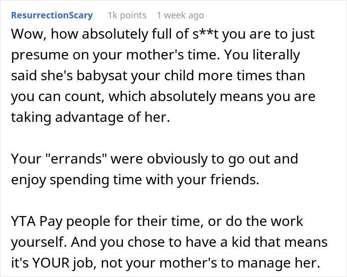 Grandma Refuses To Babysit For Free, Her Daughter Goes Online To Vent